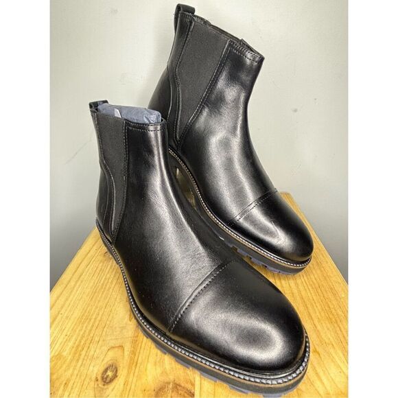 Thomas & Vine Men's Jaylon Genuine Leather Cap Toe Ankle Boot Black Size 9.5 - Picture 2 of 6